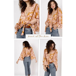 NEW Band of the Free Hippie Chic Floral Lace Airy Billow Sleeve Crop Blouse SM